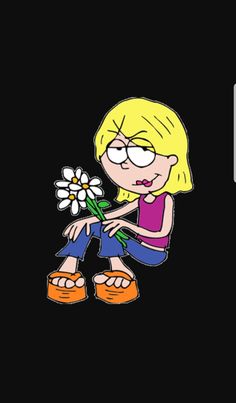 a cartoon girl holding a flower in her hand