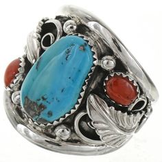 Turquoise Coral Mens Ring 21598 Coral Rings, Mens Turquoise Rings, Irish Claddagh, Antique Turquoise, Claddagh Ring, Turquoise Jewelry Native American, Navajo Rings, Jewelry Aesthetic, Turquoise And Coral