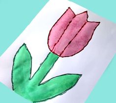 a child's drawing of a pink tulip