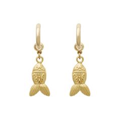 Gold Fish Hoops – Brinker & Eliza Gold Fish-shaped Earrings With Fish Hook, Gold Fish-shaped Earrings, Gold Fish-shaped Pierced Earrings, Gold Fish, Goldfish, Charm Earrings, Statement Jewelry, Connecticut, Antique Gold