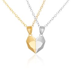 Heart Magnet Necklace Set For Couple - Gold W/ Silver, Great Gift, Anniversary Necklace Chain Types, Magnetic Necklace, Couple Necklace, Lovers Necklace, Celtic Knots, Couple Necklaces, Wedding Party Jewelry, Couple Jewelry, Valentines Necklace