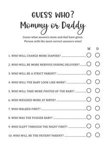 guess who mommy or daddy worksheet with question marks on the front and back