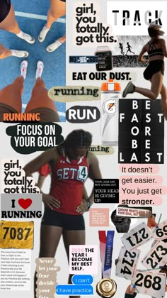 a collage of sports related images and words