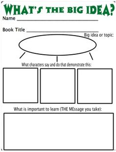 the big idea worksheet for students to use in their writing and reading skills