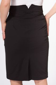 With subtle & tasteful details this is more than just your basic pencil skirt. DETAILSStyle: W2001172BLA Fabric: 45% Cotton, 47% Nylon, 8% Spandex Care: Dry clean Features: Zip with slip button closure, 2 faux front pockets, 2 faux back pockets, Back split, Chain detail at back PLEASE NOTE: These jeans run small. Please carefully review the measurements provided, to determine your perfect fit. MEASUREMENTS Size Waist Length 24 23" 22.5" 25 24" 23" 26 25" 23" 27 26" 23.5" 28 27" 24" 29 28" 24" 30 Classic Fitted Mini Skirt With Button Closure, Knee-length Pencil Skirt For Workwear, Knee-length Pencil Skirt With Button Closure For Work, Tailored Pencil Skirt For Workwear, Semi-formal Relaxed Pencil Skirt, Classic Pencil Skirt With Button Closure, Knee-length Office Bottoms With Pockets, Business Pencil Skirt With Lining, Classic Knee-length Mini Skirt For Office