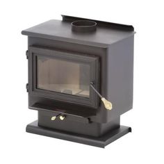 a small black stove with a glass door