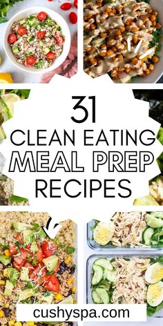 clean eating meal preps with text overlay