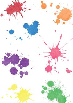 colorful paint splattered on white paper with watercolors in different colors and sizes