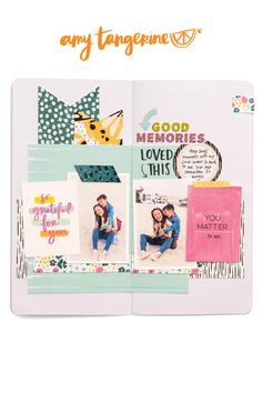 an open scrapbook with some pictures on it