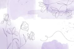 some flowers are on a purple and white background with watercolng style paint strokes