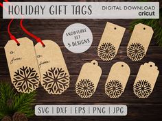 holiday gift tags with snowflake set 5 designs