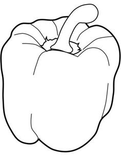 a black and white drawing of a bell pepper with the outline on it's side