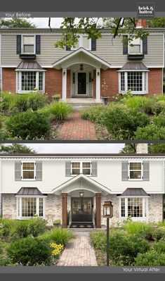 before and after shots of a brick house