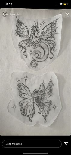 two glass plates with designs on them, one has a dragon and the other is a bird