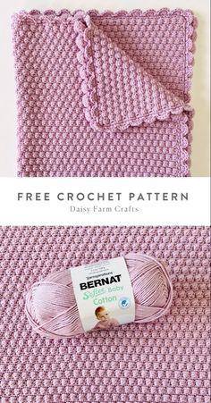 a pink crochet blanket with the text free crochet pattern day farm crafts