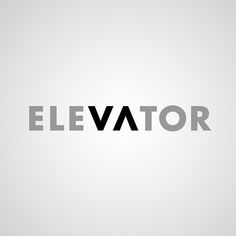 the word elevator is shown in black and grey letters on a white background with an arrow