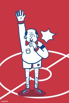 a cartoon character is holding his hand up in the air while standing on a basketball court