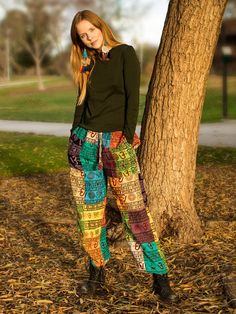 Multicolored Om Patchwork Boho Pants with Cuffed Ankles | Multicoloured | Patchwork, Vacation, Beach, Printed Hippie Fall Festival Pants, Hippie Style Fall Festival Pants, Multicolor Cotton Harem Pants For Fall, Multicolor Bohemian Harem Pants For Fall, Bohemian Multicolor Harem Pants For Fall, Bohemian Multicolor Fall Harem Pants, Cotton Harem Pants For Fall Festival, Bohemian Harem Pants For Fall Festival, Multicolor Festival Pants For Fall