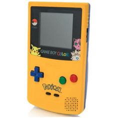 an old yellow gameboy is shown with the screen on it's display case