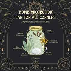 Credit: _holysanto_ Ward Spell Jar, Home Witch Tips, New Home Manifestation Spell, Witchcraft New Home, Pagan Spells Witchcraft, Home Warding Spell, House Guardian Witchcraft, New Apartment Witchcraft, Home Warding Witchcraft