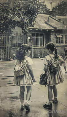 Retro 1950's Young School Girls All Girls School, Walk To School, Dj Set, Educational Board, Kids Running, Vintage School, Female Figure, School Photos, Vintage Girls