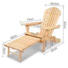 a wooden lawn chair and ottoman with measurements