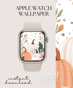 an apple watch with pumpkins and leaves on it