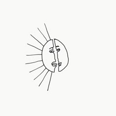 a black and white drawing of a face with the sun shining above it's head