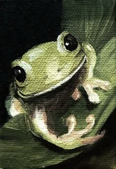 a painting of a frog sitting on top of a leaf