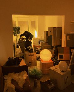 a room filled with boxes and other items