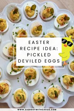 deviled eggs on a platter with the words easter recipe idea