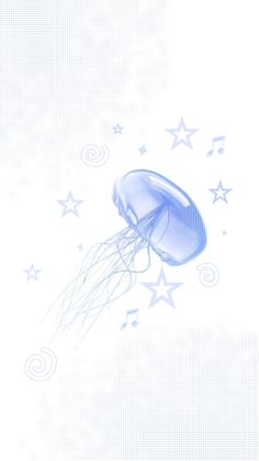 a blue jellyfish floating in the air with stars on it's back ground