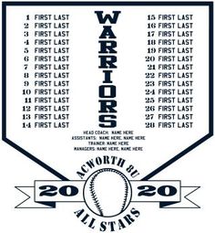 a baseball poster with the numbers for all star teams in black and white, on a white background