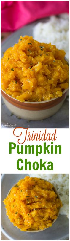 two pictures of pumpkin chunks in a bowl