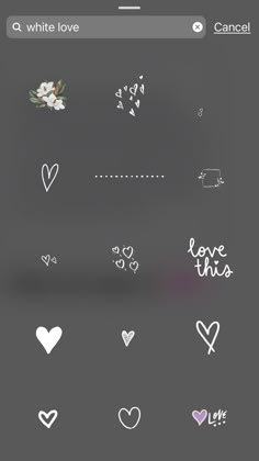 an iphone screen with some stickers and hearts on the bottom right corner, and white love in the middle left corner