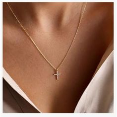 New18k Ultra Dainty Gold Cz Cross Necklace Dainty 16.2” Gold Cable Chain Featuring A Convenient 2” Extender Nice Quality 18k Gold Plated Necklace Meets A Sweet Cz Cross Pendant Keep Your Faith Close & Your Blessings Coming Wearing This Beauty! Easy To Wear Lobster Claw Closure Rock This Beauty Yourself Or Gift It To A Friend! Stay Blessed Handpicked With Love! Boutique-Nwt Bundle 2* Save More!! With Love, Cj @Loveurcurves Elegant Everyday Cross Necklace With Clavicle Chain, Elegant Cross Necklace With Delicate Chain For Everyday, Diamond Accents Pendant Cross Necklace, Elegant Gold Plated Cross Necklace, Elegant Gold Cross Necklace With Clavicle Chain, Gift Diamond Necklace With Cross Pendant, Elegant White Cross Necklace With Adjustable Chain, Elegant Cross Necklace With Diamond Accents In Cubic Zirconia, Elegant Cross Necklace With Diamond Accents And Cubic Zirconia