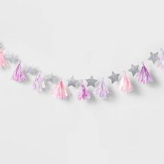 pink and silver tasselled garland with stars