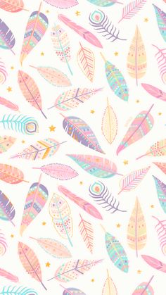 colorful feathers and stars on a white background