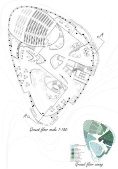 an architectural drawing shows the plan for a concert venue, with seating areas in different directions