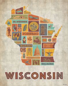 the wisconsin state map is shown in many different colors