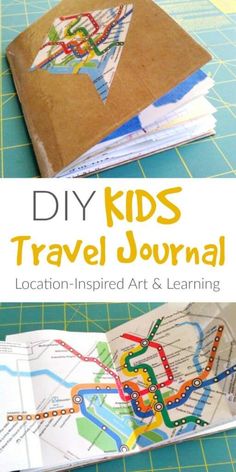 the diy kids's travel journal is open and ready to be made into a map