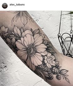 Peony flower tattoo with cloudberry and leaves Dotwork Flower Tattoo, Flower Tattoo On Shoulder, Peony Flower Tattoo, Peony Flower Tattoos, Tattoo On Shoulder, New Tattoo Designs, Spooky Tattoos, Flower Tattoo Designs