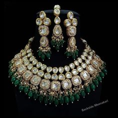 * The base metal color is Gold tone studded with kundan along with beads work on it. * This Jewelry set would add more charms to your beautiful jewelry collection and would surely bring lots of compliments . * Note:- This is an artificial Jewelry Set. * Care Instructions: Keep it dust-free & dirt free in a plastic pouch. Remember to apply your hairspray, perfume, and cosmetics before putting your jewellery on. The measurement and color may be different slightly (We are not responsible for custom Emerald Green Bridal Jewelry Indian, Bridal Choker Set, Bridal Jewellery Inspiration, Kundan Jewellery Bridal, Kundan Jewellery Set, Kundan Choker, Bridal Choker, Bridal Necklace Set, Indian Necklace