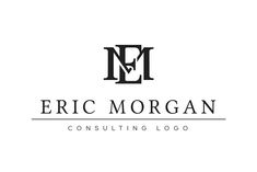 the logo for eric morgan consulting, which has been designed to look like it is in black and white