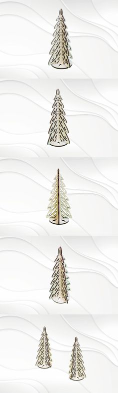 four different types of christmas trees are shown in this graphic art work, each with three different shapes and sizes