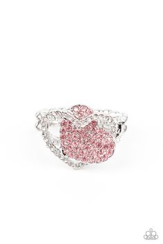 A pink rhinestone encrusted heart sits juxtaposed inside a white rhinestone encrusted heart frame atop matching white rhinestone encrusted bands, creating a romantic statement piece. Features a dainty stretchy band for a flexible fit.

 Sold as one individual ring. Paparazzi Accessories Jewelry, Heart Frame, Paparazzi Accessories, Rhinestone Heart, Million Dollar, White Rhinestone, Bling Rings, Pink Ring, Paparazzi Jewelry