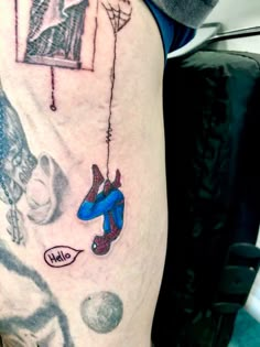 Spiderman tattoo done by Jon Koon at Artistic studio hair and tattoo Singapore Spiderman Web Tattoo, Spiderman Tattoo For Guys, Tattoo Ideas Spiderman, Comic Style Tattoo, Dc Comics Tattoos, Spider Man Tattoo Ideas, Spiderman Tattoo Design, Spiderman Tattoo Ideas