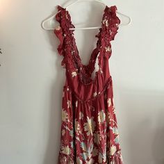 Renaissance Red Floral Dress Free People Size Medium Red Floral Print Maxi Dress For Brunch, Red Floral Print Dress For Brunch, Sleeveless Red Boho Dress For Vacation, Red Sundress Midi Dress For Brunch, Red Summer Midi Dress For Brunch, Red Summer Mini Dress Midi Length, Red Bohemian Sundress For Spring, Bohemian Mini Length Holiday Dresses, Red Sleeveless Bohemian Dress