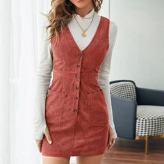 Nwot Rust Corduroy Dress Super Cute Deep V Front And Back Dress Corduroy Dress Outfit, Outfit Ideas Christmas, Cute Thanksgiving Outfits, Corduroy Overall Dress, Shein Dress, Corduroy Dress, Shein Dresses, Thanksgiving Outfit, Overall Dress