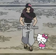 an animated image of a person holding a hello kitty doll